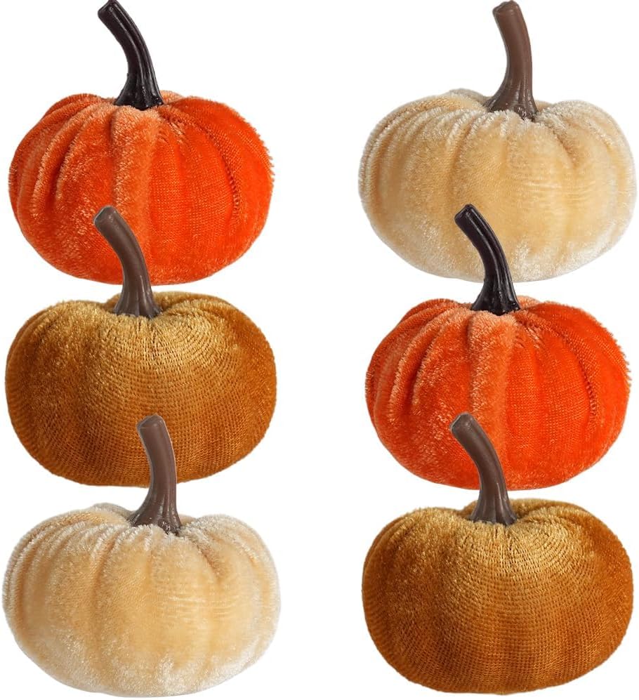 6PCS Mini Artificial Pumpkin Decorations – Assorted Orange and Coffee Colors, Ideal for Artificial Fall and Halloween Pumpkins for Tabletop, Mantel, Holiday Party Decor