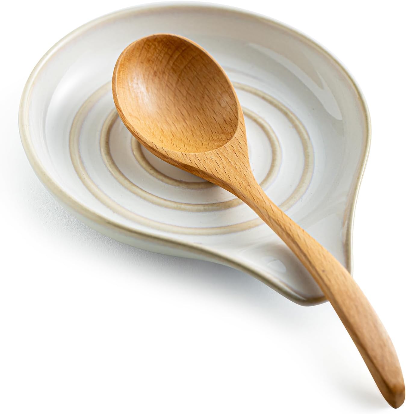 LAUCHUH Spoon Rest, Large Ceramic Spoon Holder for Kitchen Counter Spatula Rest Heat-Resistant Spoon Rest for Stove Top Cooking Utensil Holder, Farmhouse Kitchen Décor for Father’s Day, Cream, 5 Inch