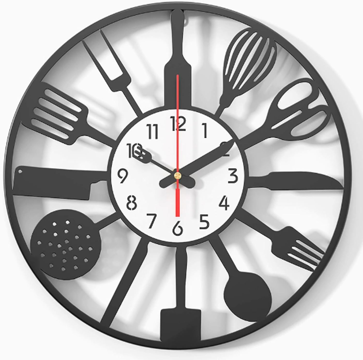 13 Inch Black Metal Kitchen Wall Clock, Modern Creative Cutlery Fork and Spoon Decor Clock, Silent Non-Ticking, Battery Operated, for Kitchen and Dining Room Wall Decor,Ideal Housewarming Gift