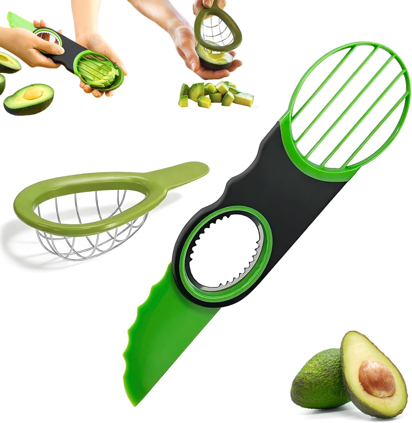 2 Pack Avocado Slicer Set, 3-in-1 Avocado Cutter Slicer Pitter Peeler, Dishwasher Safe, Multi-Functional Kitchen Avocado Prep Tool