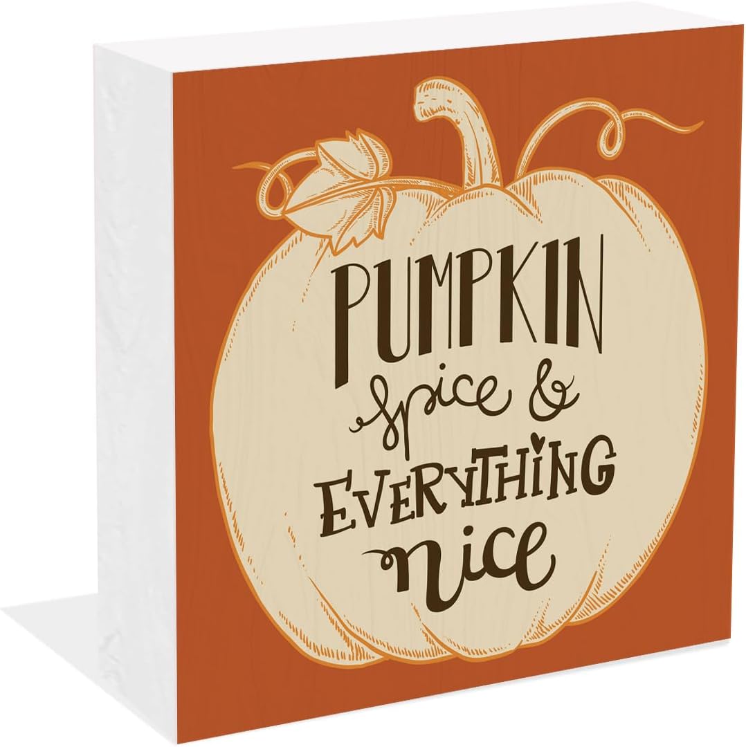 Fall Pumpkin Decorations for Home Fall Decor for Living Room Kitchen Autumn Pumpkin Decorations for Farmhouse, Wooden Sign Decor for Table 5 × 5 Inches