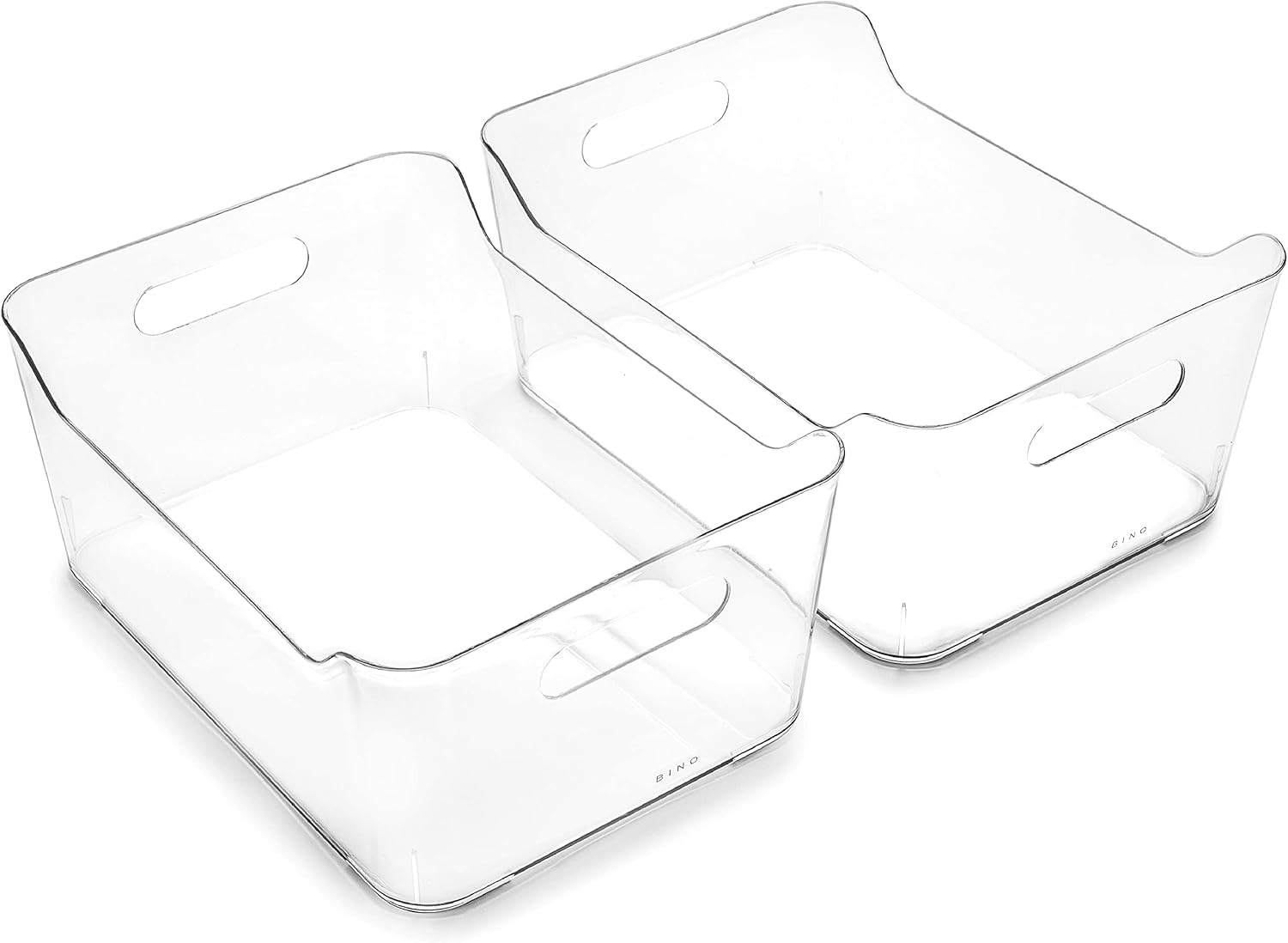 BINO | Plastic Storage Bins, Large – 2 Pack, Clear | THE SOHO COLLECTION | Pantry Organizers and Storage Containers | Fridge Organizer Bins | Kitchen Cabinet Organizer | Medicine Cabinet Bin