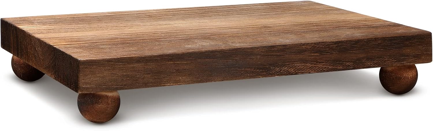Amyhill Wood Pedestal Stand Kitchen Soap Tray Farmhouse Wooden Riser Stand for Kitchen Bathroom Counter Table Decor Plant Vases Display(Classic,Dark Brown,12 x 7 Inch)