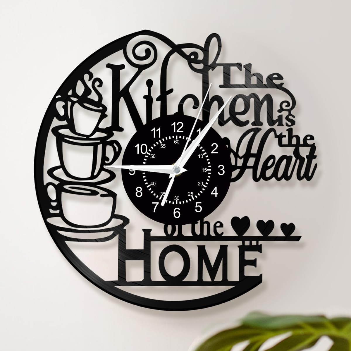 12” Kitchen Vinyl Record Wall Clock, Kitchen Heart Home Theme Wall Clock Coffee Bar Wall Watch Clock Coffee Wall Decor Battery Operated Silent Movement for Women Wife Restaurant Dining Room