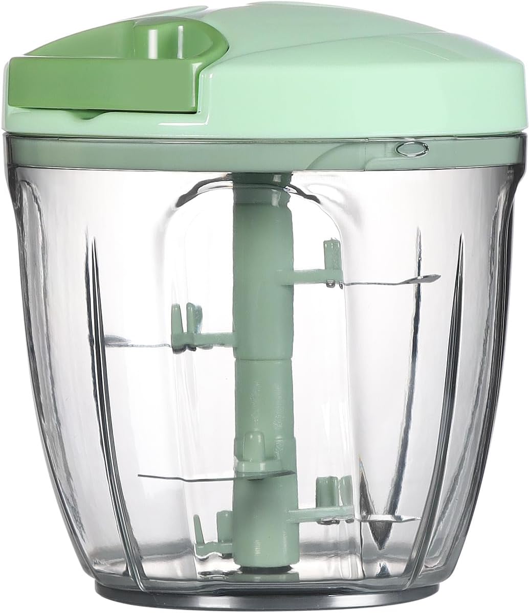Ourokhome Manual Food Processor Vegetable Chopper, Portable Hand Pull String Garlic Mincer Onion Cutter for Veggies, Ginger, Fruits, Nuts, Herbs, etc., 900ml, Green