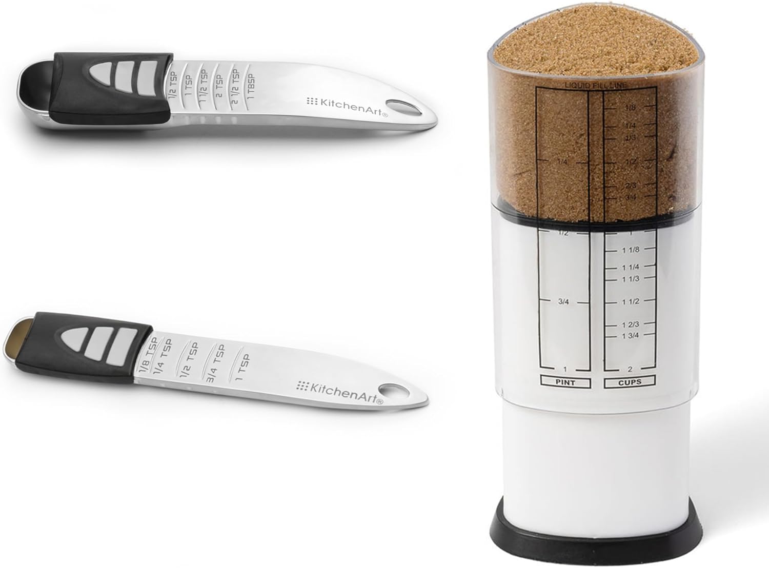 KitchenArt Pro Adjustable Measuring Set, TBL, TSP & 2 Cup Measuring Cup Set | The Essentials For Baking & Cooking | Adjustable Tablespoon, Teaspoon & 2 Cup Measuring Cup | Adjustable Measuring Tools