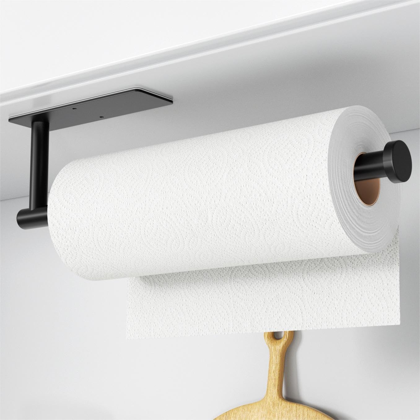 Paper Towel Holder – Self-Adhesive or Drilling, Matte Black Wall Mounted Rack – SUS304 Stainless Steel Kitchen Roll Dispenser Under Cabinet