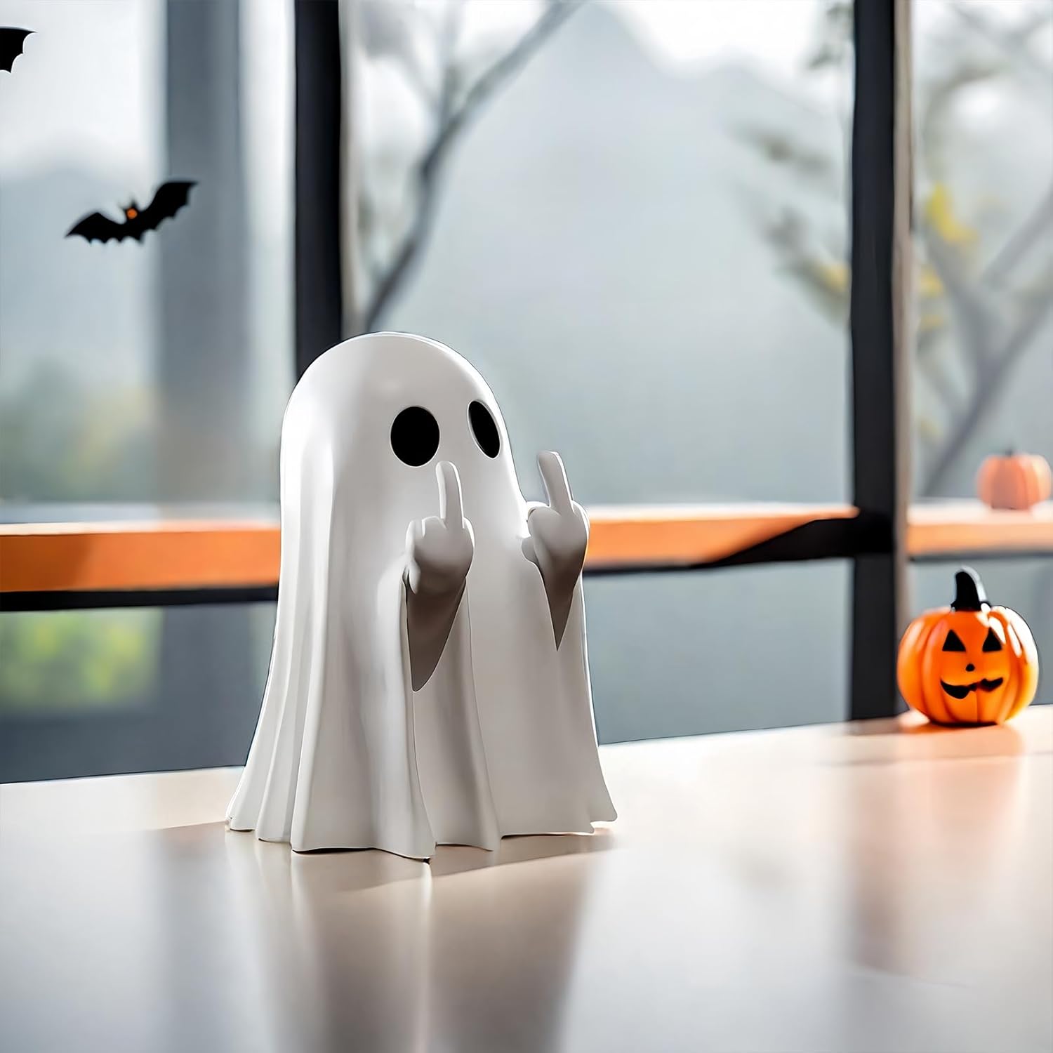 Halloween Ghost Figurine – Spooky Resin Statue, Cute Finger Ghost Ornaments, Perfect for Indoor & Porch Decor