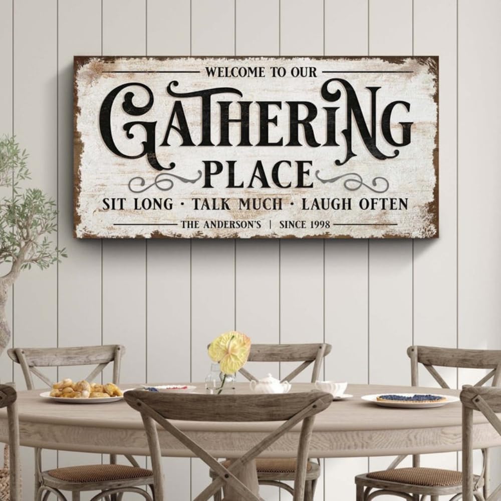 Tailored Canvases: Gathering Place Sign – Large Gather Wall Decor, Personalized Home Decor for Dining Rooms, Rustic and Stylish Wall Art for Kitchens and Living Rooms, Perfect for Room Decor Style