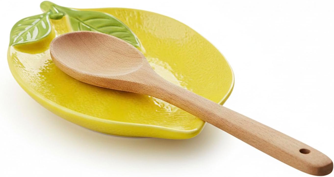 Lemon Ceramic Spoon Rest for Stove Top, Kitchen Counter Holder for Stove & Cooking Spoon Holder, Cute Coffee Ladle Spoon Rest Utensil Rest Spatula Rest, Kitchen Decoration