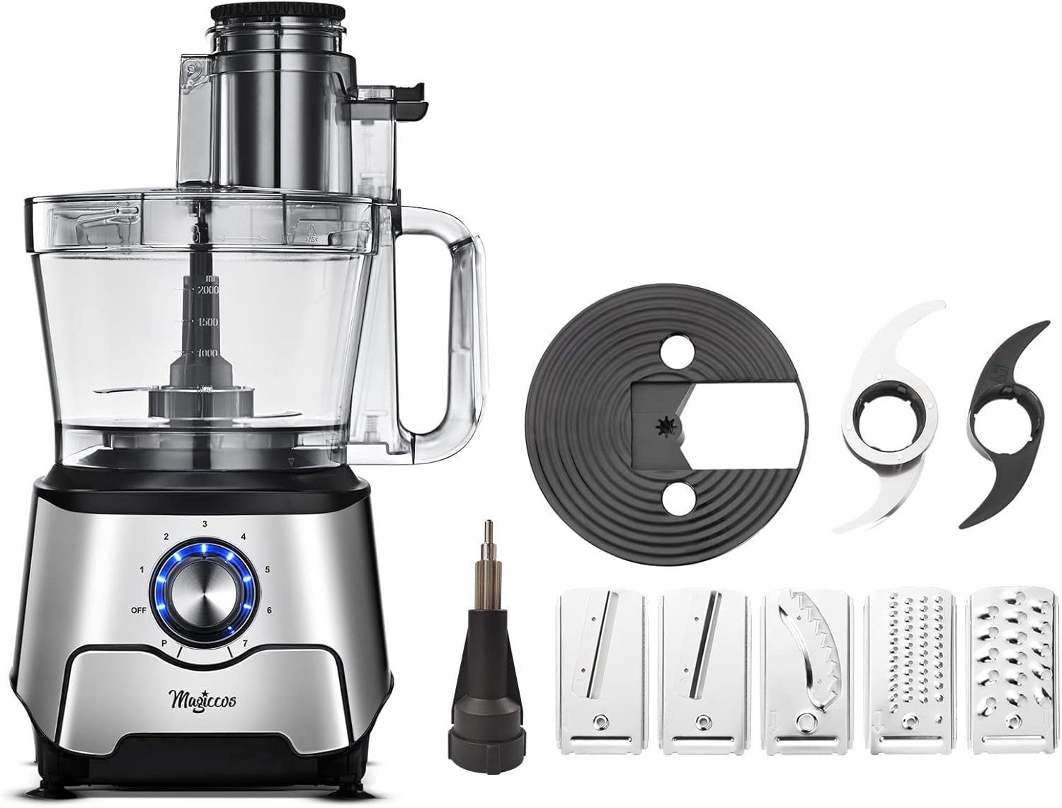 14-Cup Food Processor, 1000W Motor, Storage Drawer, Inox Color | 7 Speeds, XL Bowl & Large Feed Chute, French Fry Cutter, Chop, Slice, Shred & Mix Veggies, Cheese & Meat for Family Meals