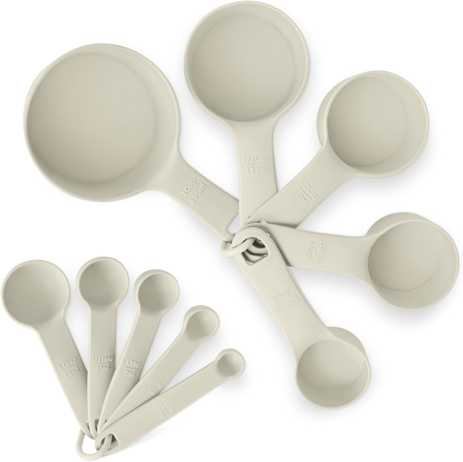 Amazon Basics Measuring Cups and Spoons, 10-Piece Set, Food-Grade Plastic, Dishwasher-Safe, Linen Gray