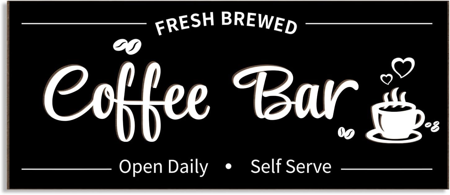 Uflashmi Coffee Bar Sign Wall Decor, Coffee Signs for Cafe Station Bar Kitchen Decorations, Cafe Station Accessories Decor Wall Art, Black