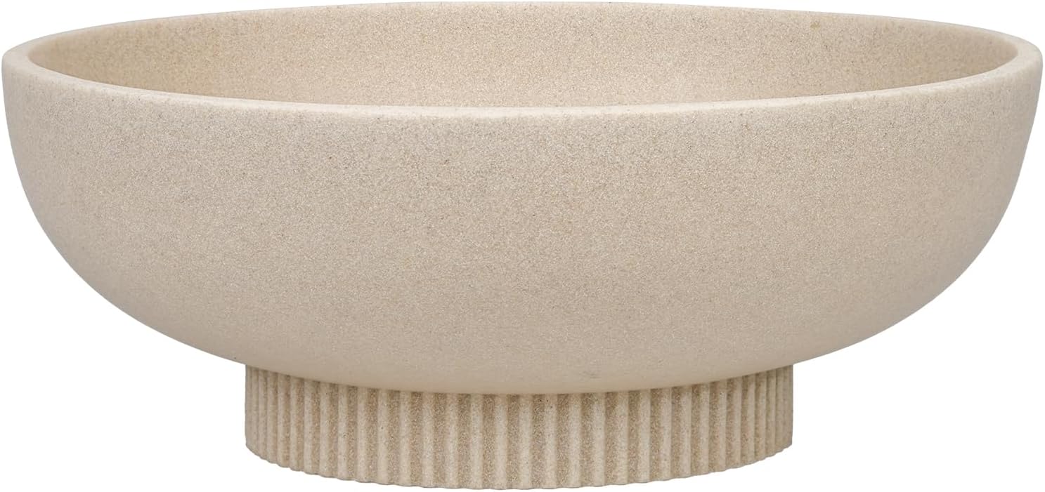 Deobath Large Resin Pedestal Decorative Bowl – Modern Handicraft Bowls for Home Decor – Fruit Bowl for Kitchen Counter – Key Bowl for Entryway Table,Artificial Stone Beige
