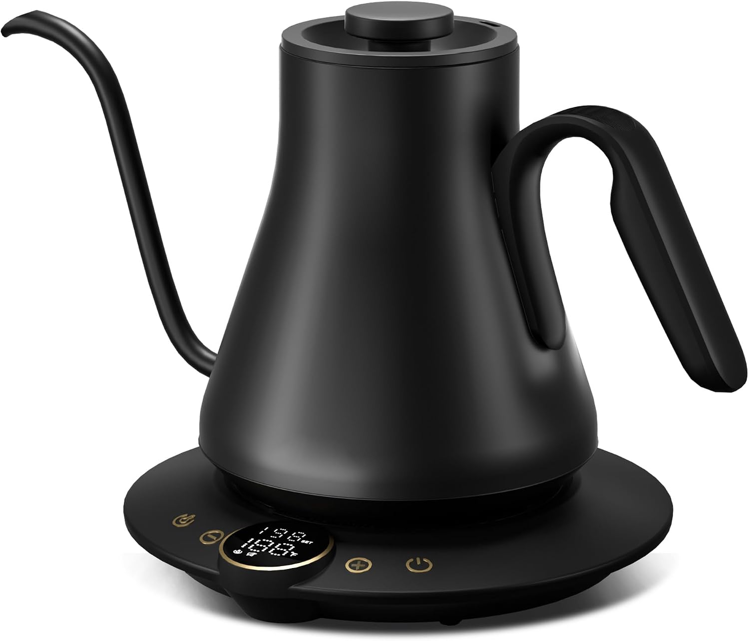 INTASTING Gooseneck Electric Kettle with ±1℉ Temperature Control for Pour Over Coffee & Tea, Quick Heating, BPA-Free Stainless Steel, Built-in Brew Timer, 1500W/0.9L (Ebony Black)