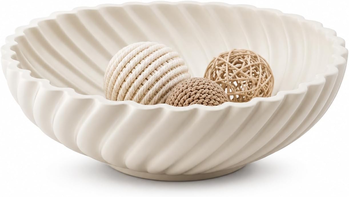 10” Ceramic Decorative Bowl – Stylish Fruit Bowl for Kitchen Counter – Key Bowl for Entryway Table Decor – Large Decorative Bowls for Home Decor – Modern Home Decor Accents White