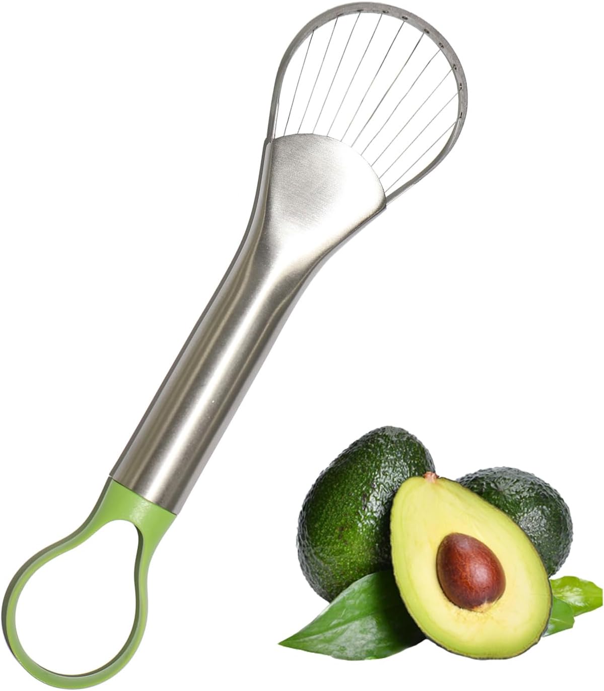QPQ 2-in-1 Avocado Slicer & Pitter, Stainless Steel Kitchen Tool with Wire End for Scooping, Loop End for Pit Removal, Dishwasher Safe，Stainless Steel Avocado Slicer