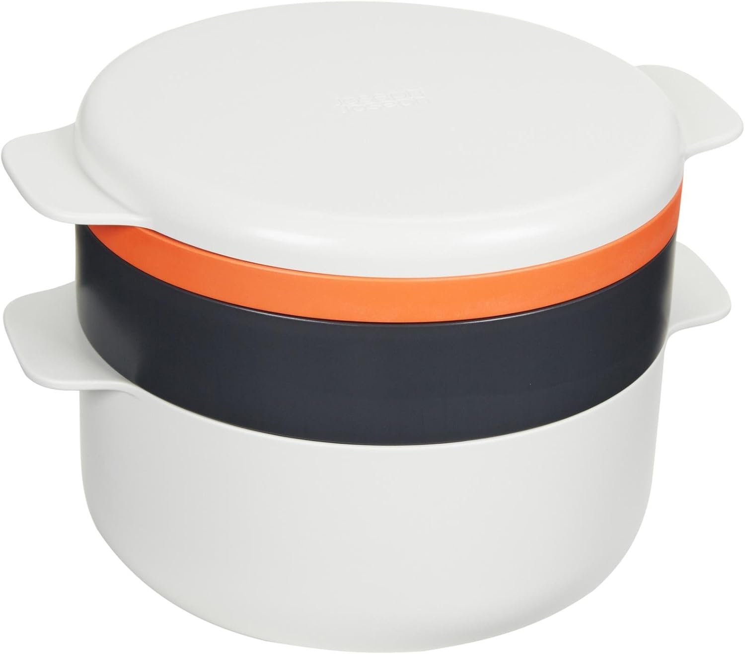 Joseph Joseph M-Cuisine Microwave 4-Piece Stackable Cooking Set, 2 liter cooking pot, steamer, griddle and lid, Orange/Beige