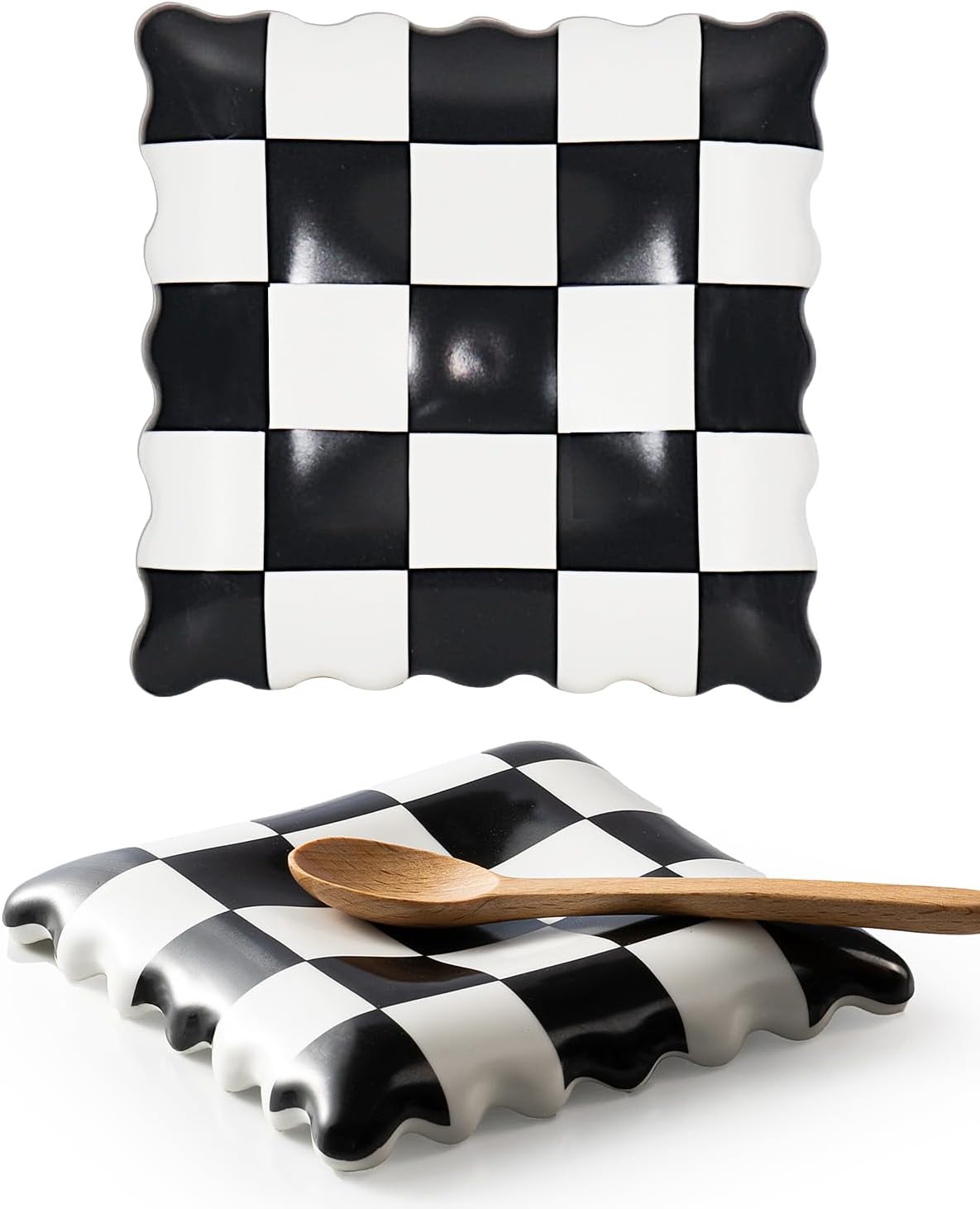 Ceramic Spoon Rest – Unique Checkered Spoon Holder Multipurpose for Stove Top, Kitchen Counter & Coffee Station | Super Cute Kitchen Decor & Hot Coffee Accessories for Housewarming