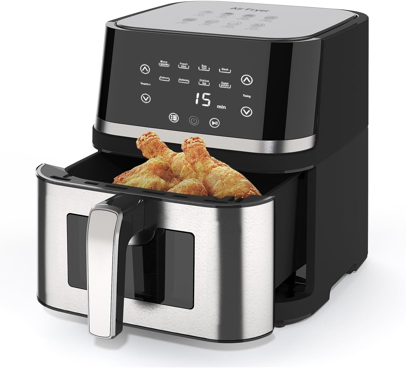 Stainless Steel 8Qt Large Digital Air Fryer with Window for Kitchen Use,Nonstick Made without PFAS,Touchscreen Display,400F,Kitchen Appliances,NonStick Basket,Black airfryer