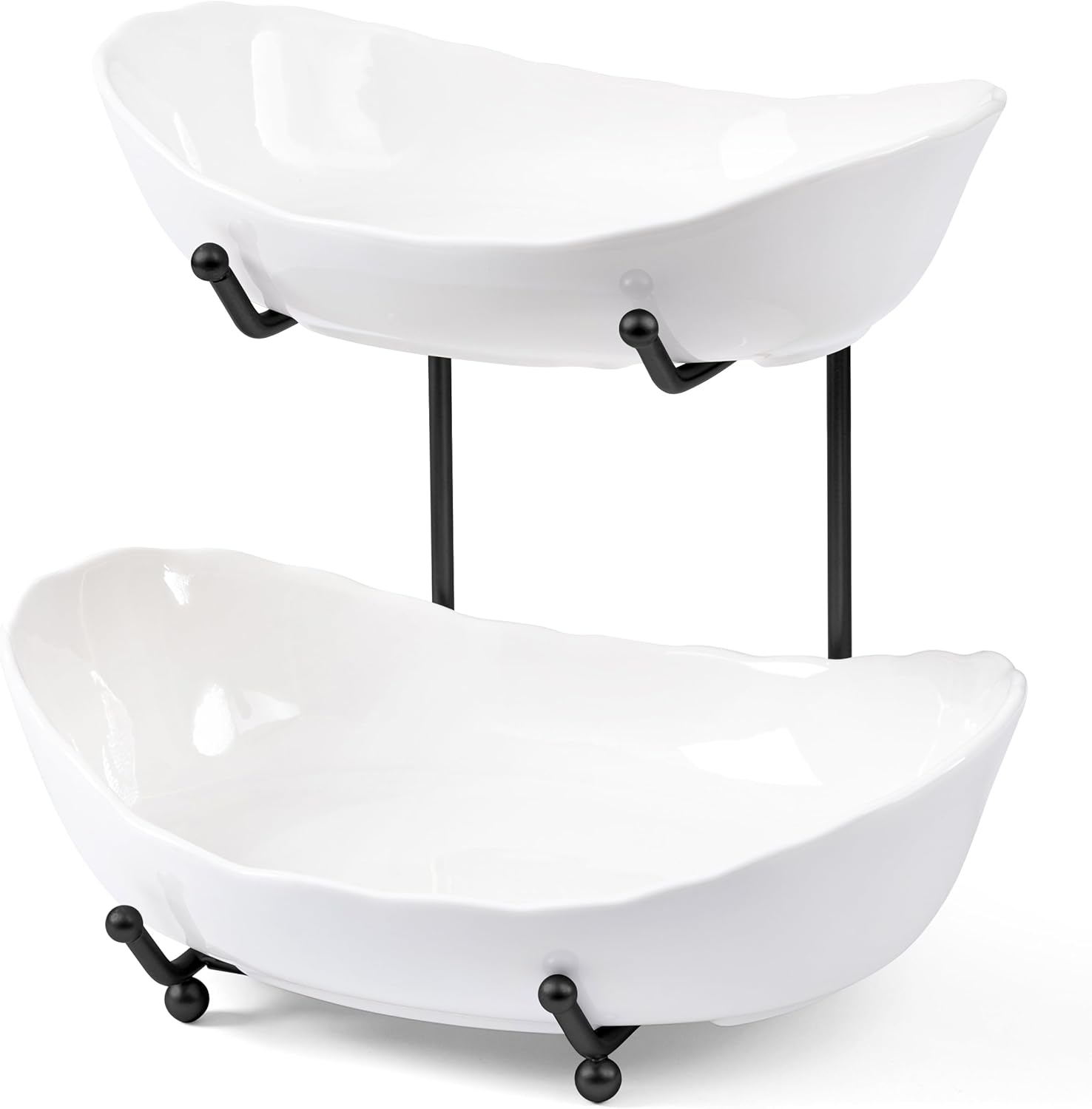 HBlife Fruit Bowl for Kitchen Counter – 2 Tier Ceramic Fruit Rack, Fruit Basket for Fresh Fruit&Veggies, Tiered Fruit Platter Serving Trays for Party