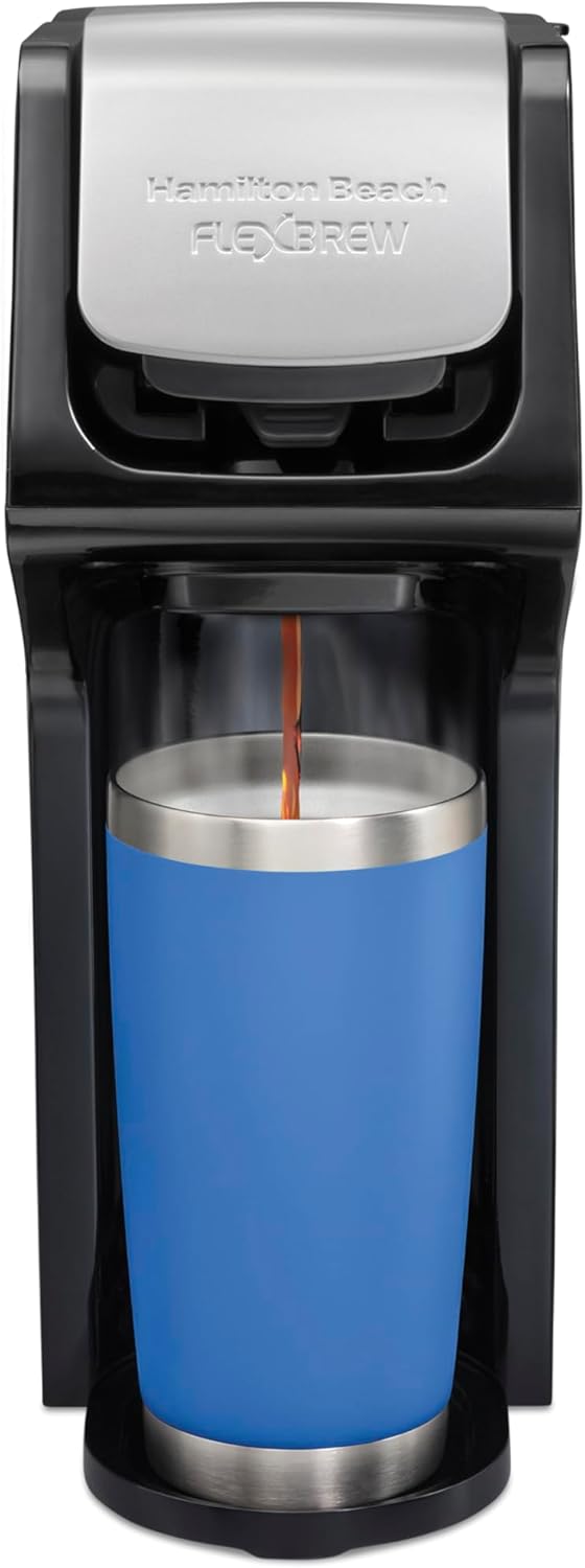 Hamilton Beach FlexBrew Single Serve Coffee Maker | Uses Pod Packs and Grounds | Regular & Bold Options | Slim Design | 14 oz. Reservoir | Fast Brewing | Black