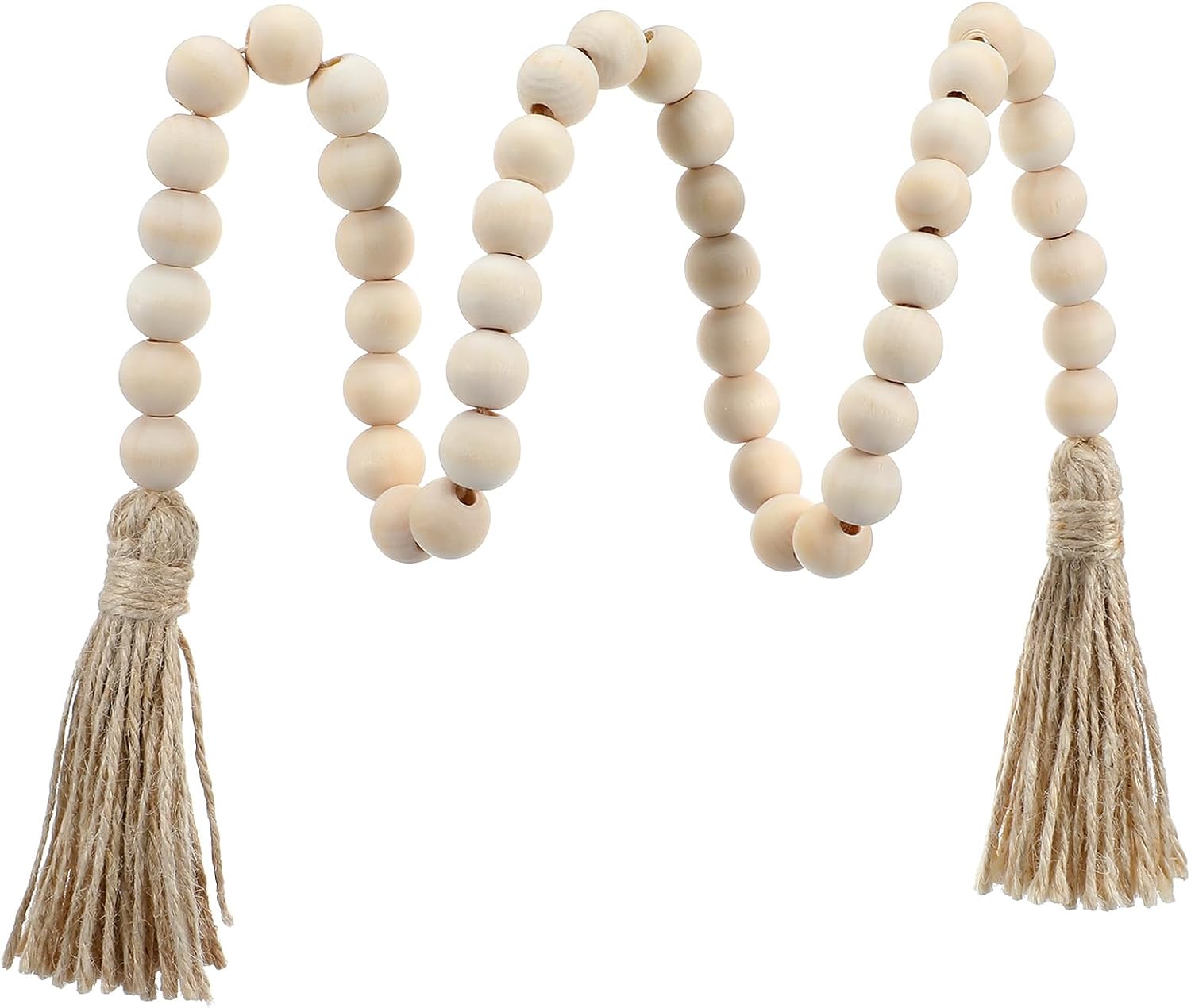 Wood Beads Garland with Tassels 33.86″ Table Beads Natural Wooden Prayer Bead Rustic Country Boho Wall Hanging Decor for Boho Farmhouse Rustic Style Table Home Festival Decor