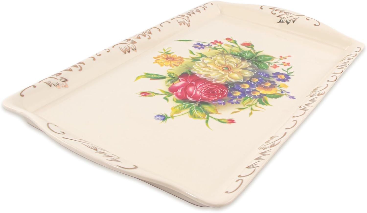 Ceramic Flower Serving Tray, Decorative Platter for Tea Party – 13.5 inch