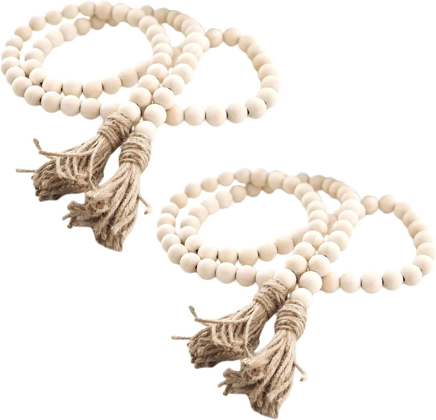 LSKYTOP 60 Inches Wood Bead Garland,Wooden Beads with Tassel,Farmhouse Beads Rustic Prayer Beads Boho Beads for Farmhouse Tiered Tray Coffee Table Mantel Decor (2 Pack)