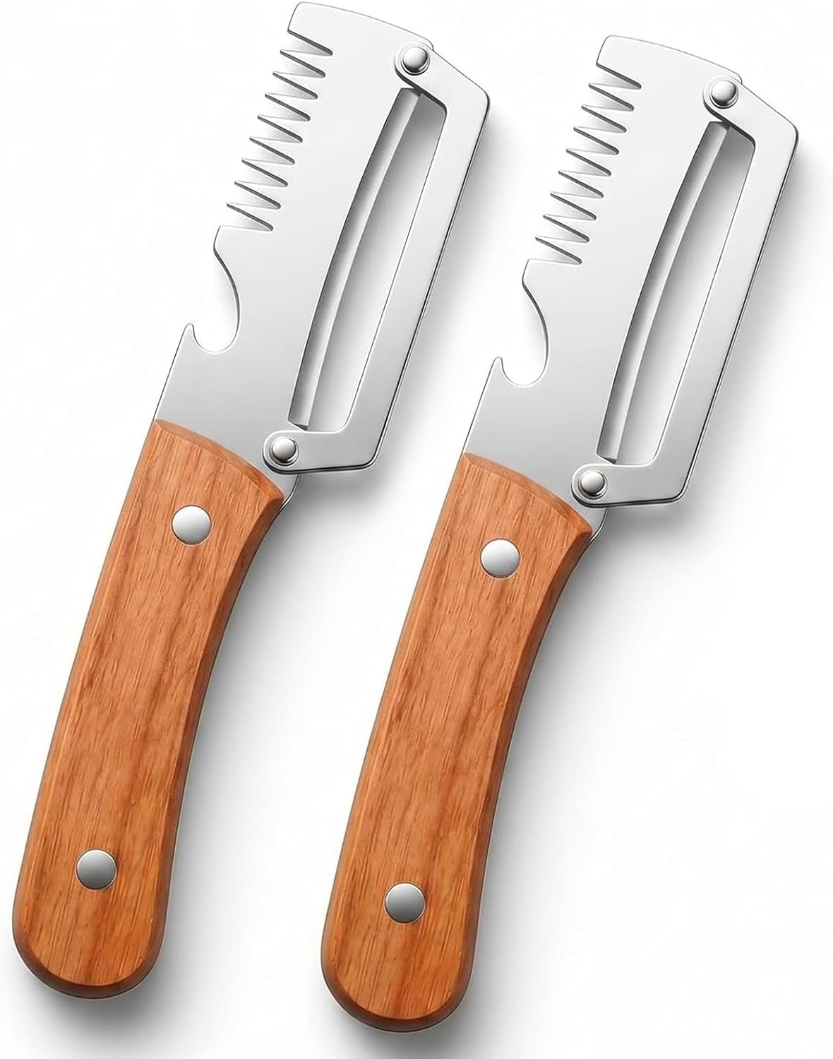 2 PCS Multi-Functional Kitchen Peeler, Professional Kitchen Tool for Chefs Fruit, 3 in 1 Multi Functional Wooden Handle Peeler and Bottle Opener, Kitchen Gadgets for Potato, Carrot, Pumpkin, Apple