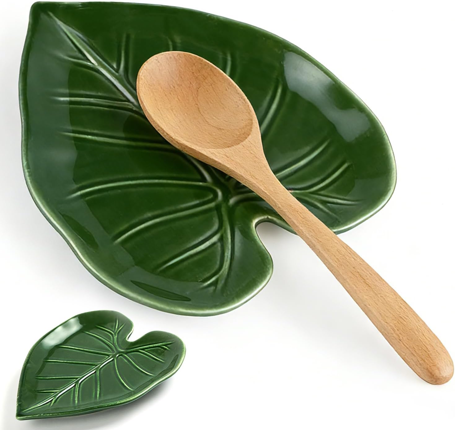 Cute Leaf Ceramic Spoon Rest for Stove Top and Kitchen Counter | Keeps Counters Clean • Green Kitchen Decor • Leaf Design • Kitchen Decor Gift