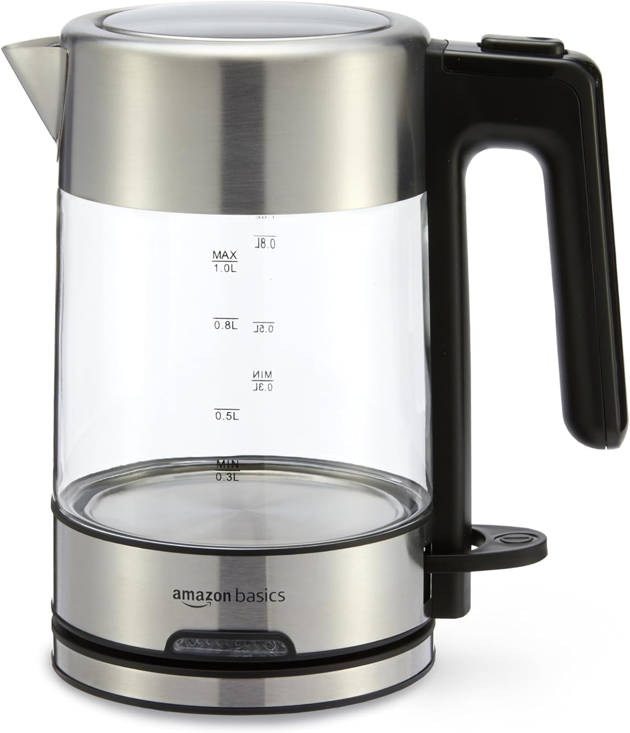 Amazon Basics Electric Kettle with Glass Carafe for Tea and Coffee, Fast Boiling, Auto Shut-Off, Boil-Dry Protection, Temperature Control, Removable Filter, 1 Liter, 1500W, BPA-Free
