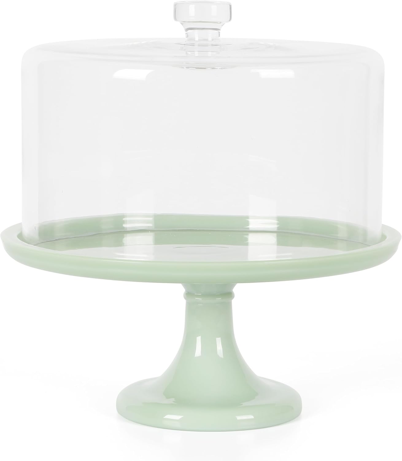 Martha Stewart Highbrook 10-Inch Jadeite Cake Stand with Glass Dome – Vintage-Style Pedestal Dessert Plate for Cakes (up to 8.5″) and Pastries, Decorative Covered Serving Platter