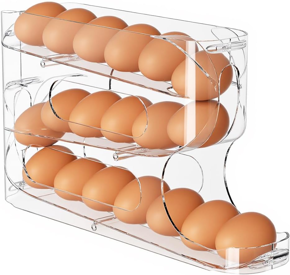 Sotfamily Clear FIFO Egg Holder for Fridge, Egg Dispenser for Eggs 18 Count | 1-Pack Automatic Rolling Egg Organizer for Refrigerator, Space-Saving Egg Roller/Container/Storage for Kitchen Countertop
