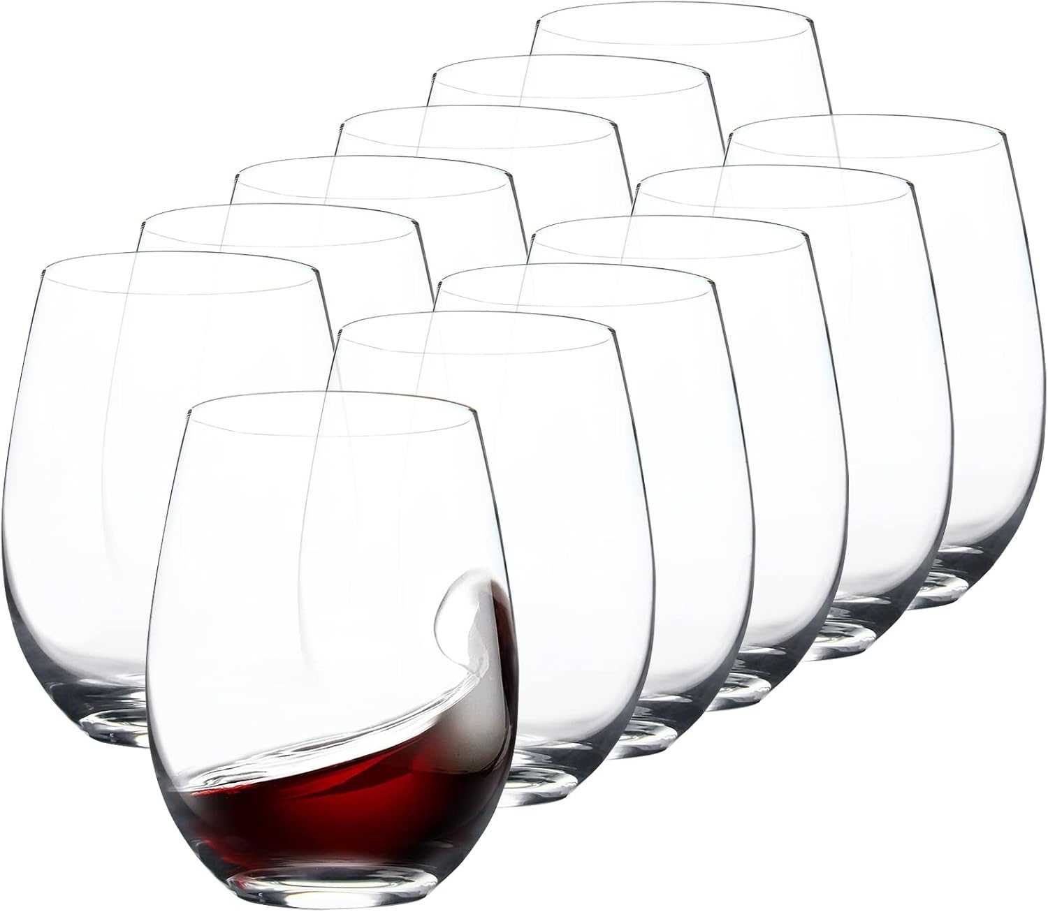 FAWLES Stemless Wine Glasses Set of 12, 15 Ounce Smooth Rim Standard Wine Glass Tumbler for Red, White Wine, Dishwasher Safe