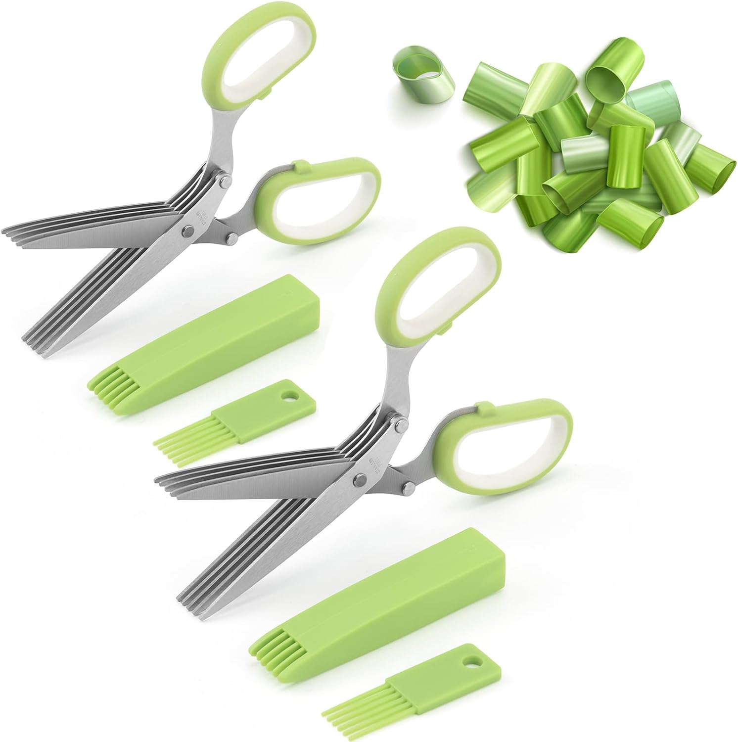 2 Pairs Herb Shears, 5 Blade Kitchen Salad Scissors Stainless Steel with Cover, Herb Scissors Upgrated Grinding Kitchen Shears for Chopping Cilantro Scallion & Salad (2 Pairs for Herb)