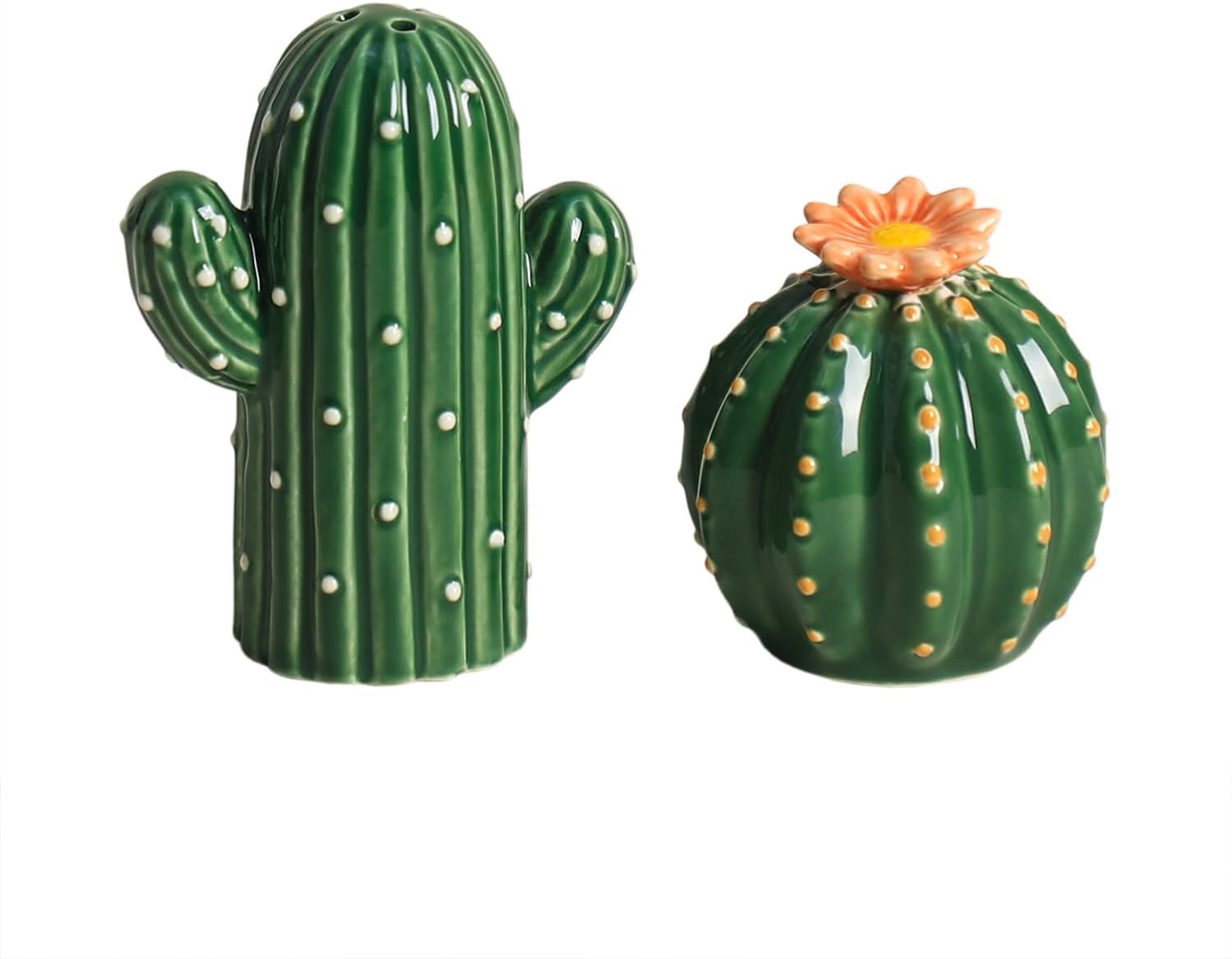 Ceramic Cactus Shape Salt & Pepper Shakers Set, Hand-Painted Cactus Salt and Pepper Shakers, 2 PCS Set