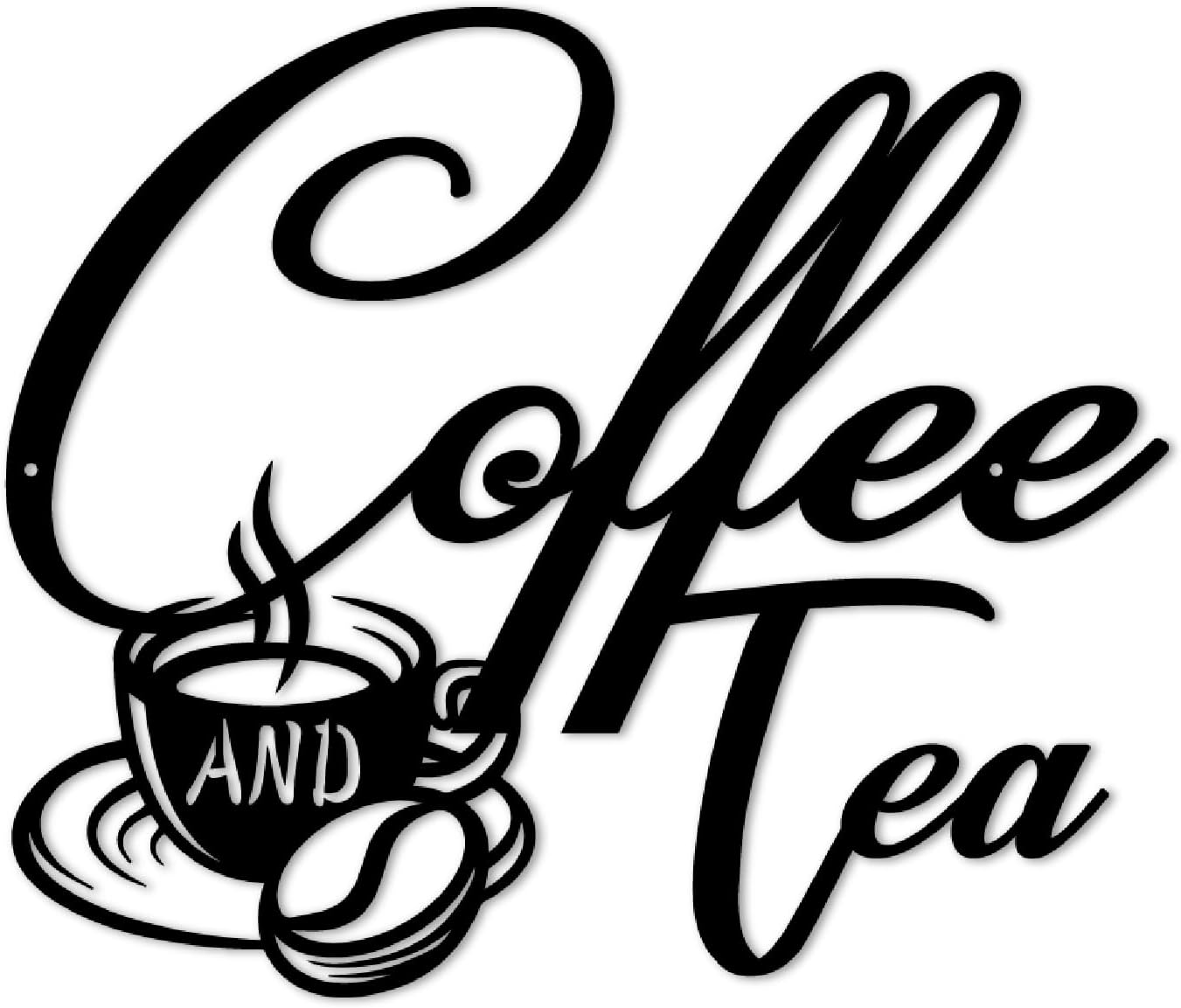 Coffee and Tea Metal Sign | Coffee Bar Hanging Signs for Wall Decor | Black Metal Coffee Cup Hanging Wall Art Signs for Coffee Bar Home Kitchen Office Wall Decoration (11 inches)