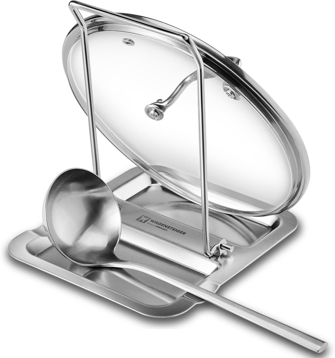 WAGENSTEIGER Foldable Stainless Steel Pot Lid Rest, Ladle Holder, Multifunctional Kitchen Organizer Stand, Easy Storage, Dishcloth Rack, Pan Lid Holder, Cooking Utensil Holder Organizer