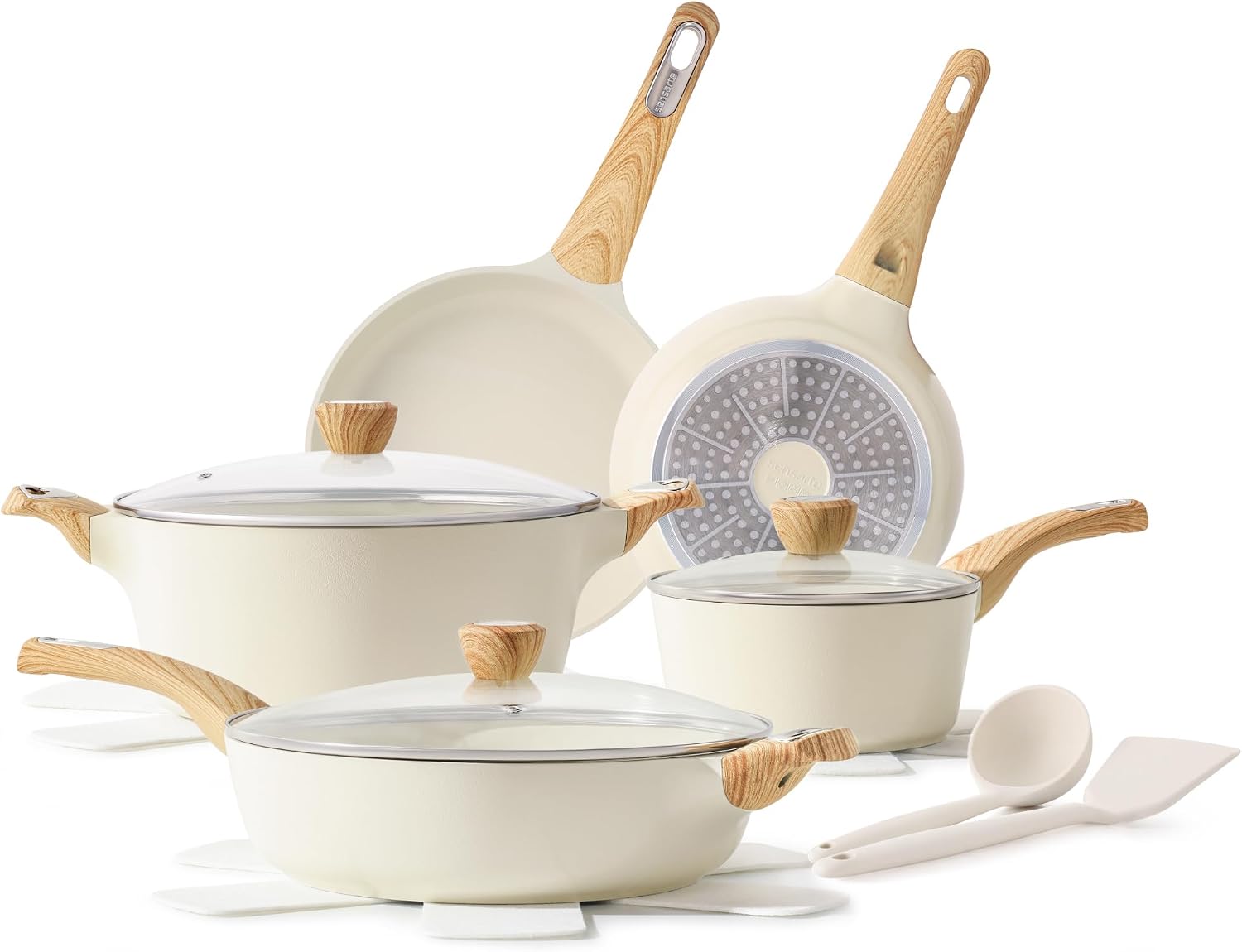 SENSARTE Ceramic Cookware Sets, Pots and Pans Set Non stick, 14 Piece Induction Cookware, Non toxic Healthy Non Stick Kitchen Cooking Set, with Frying Pans Set, PFAS PTFE PFOA PFOS Free
