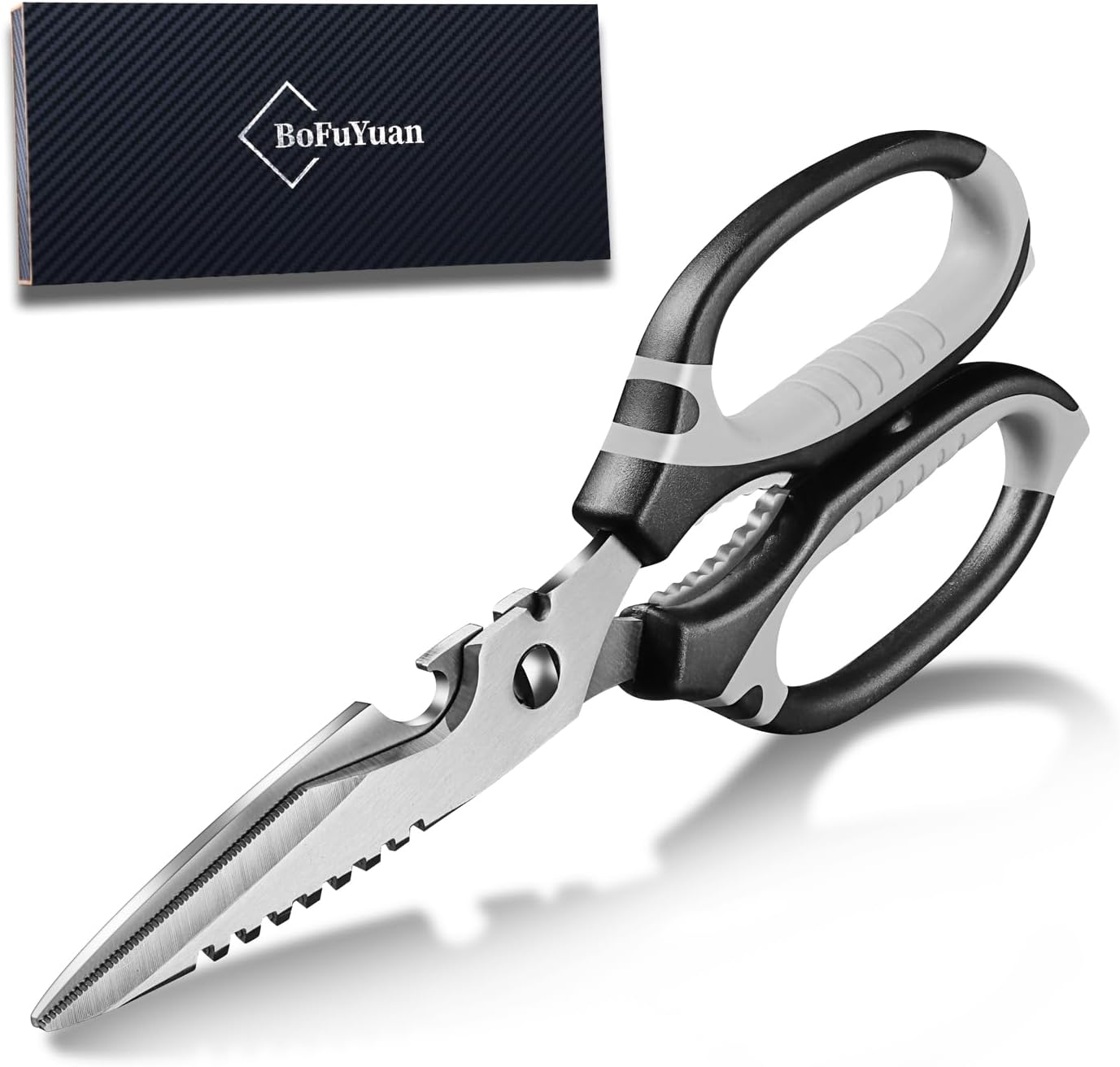 BoFuYuan 9-Inch Detachable Heavy Duty Kitchen Scissors for Food, Black | Multifunctional, Sharp Serrated Blade, Dishwasher Safe, Ergonomic Non-Slip Handle, Multipurpose Cooking Food Cutting Shears