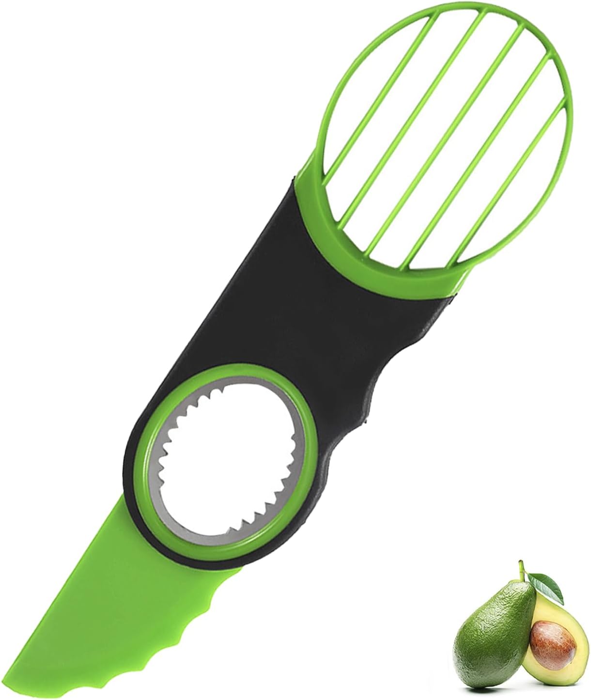 3-in-1 Avocado Slicer Tool – Stainless Steel Pit Remover, Peeler & Fruit Scooper, Non-Slip Ergonomic Grip, Dishwasher Safe (Green)