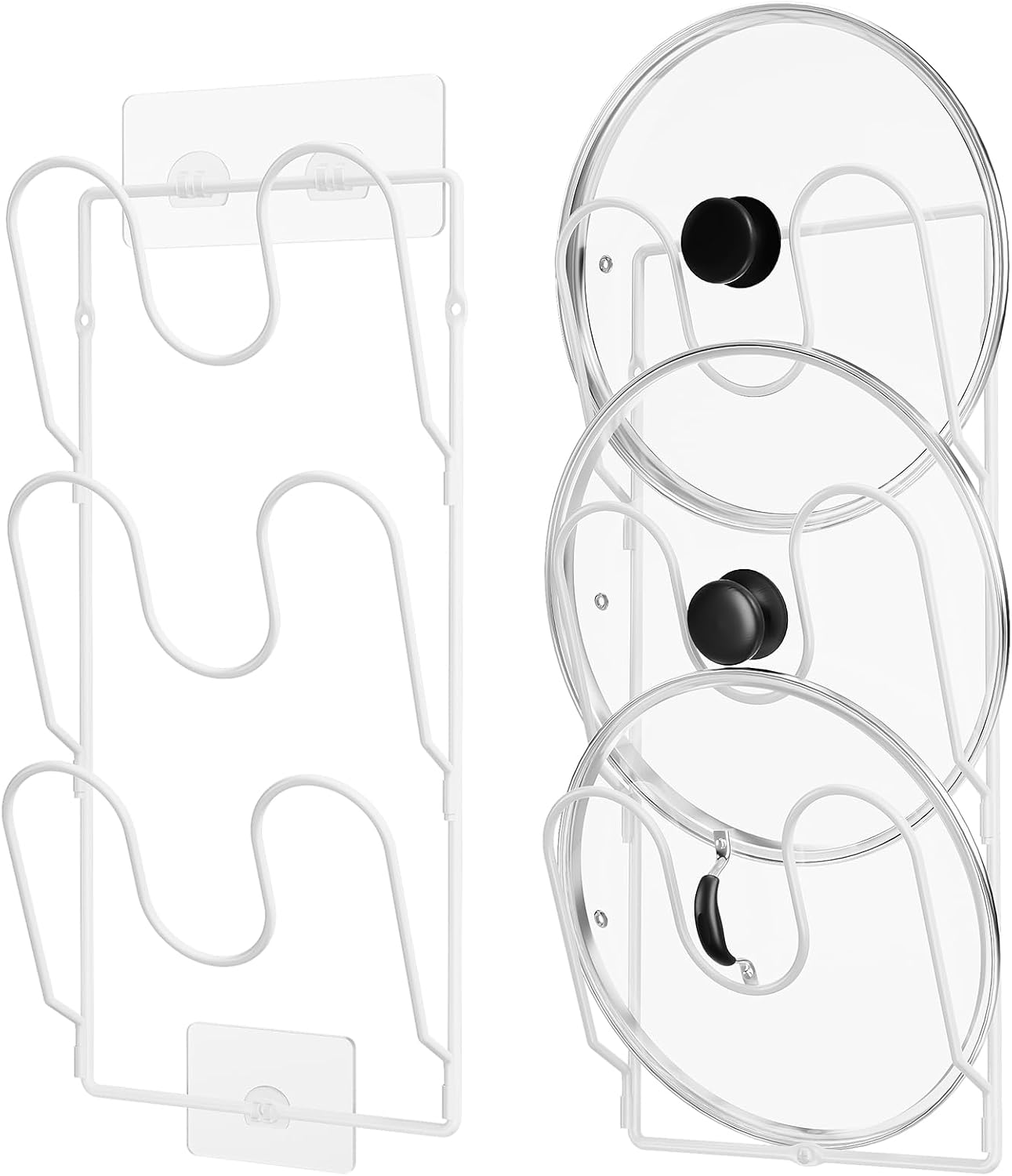 ORDORA 2 Pack Pot Lid Organizer Rack for Cabinet Door, 6-Tier Pot Lid Holders inside Cabinet, No Drilling Adhesive Wall Door Mounted Rustproof Pots and Pans Cover Organizers for Kitchen Storage, White