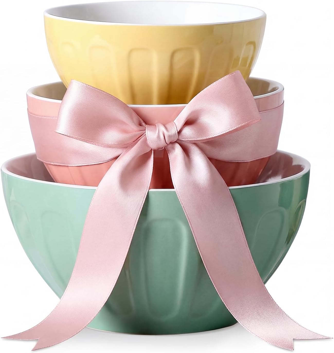 Lareina Ceramic Mixing Bowls Set of 3, Large Nesting Bowls for Serving/Baking/Prepping, Housewarming & Wedding Gift, Oven, Microwave and Dishwasher Safe 3.2/1.7/1.2 Qt, Pastel Color