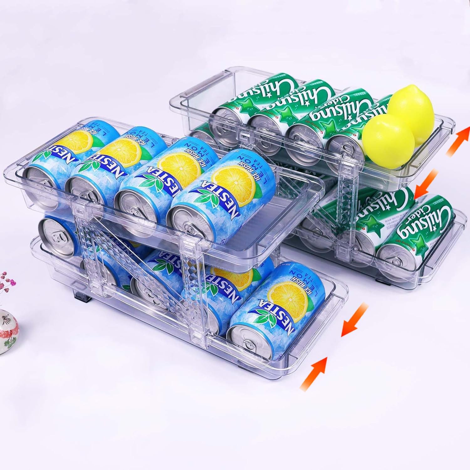 2 Pack Soda Can Dispenser for Refrigerator,Adjustable Width Soda Can Organizer,Stackable Drink Organizer for Fridge,Pantry,Cabinet,Soda Holder for Refrigerator