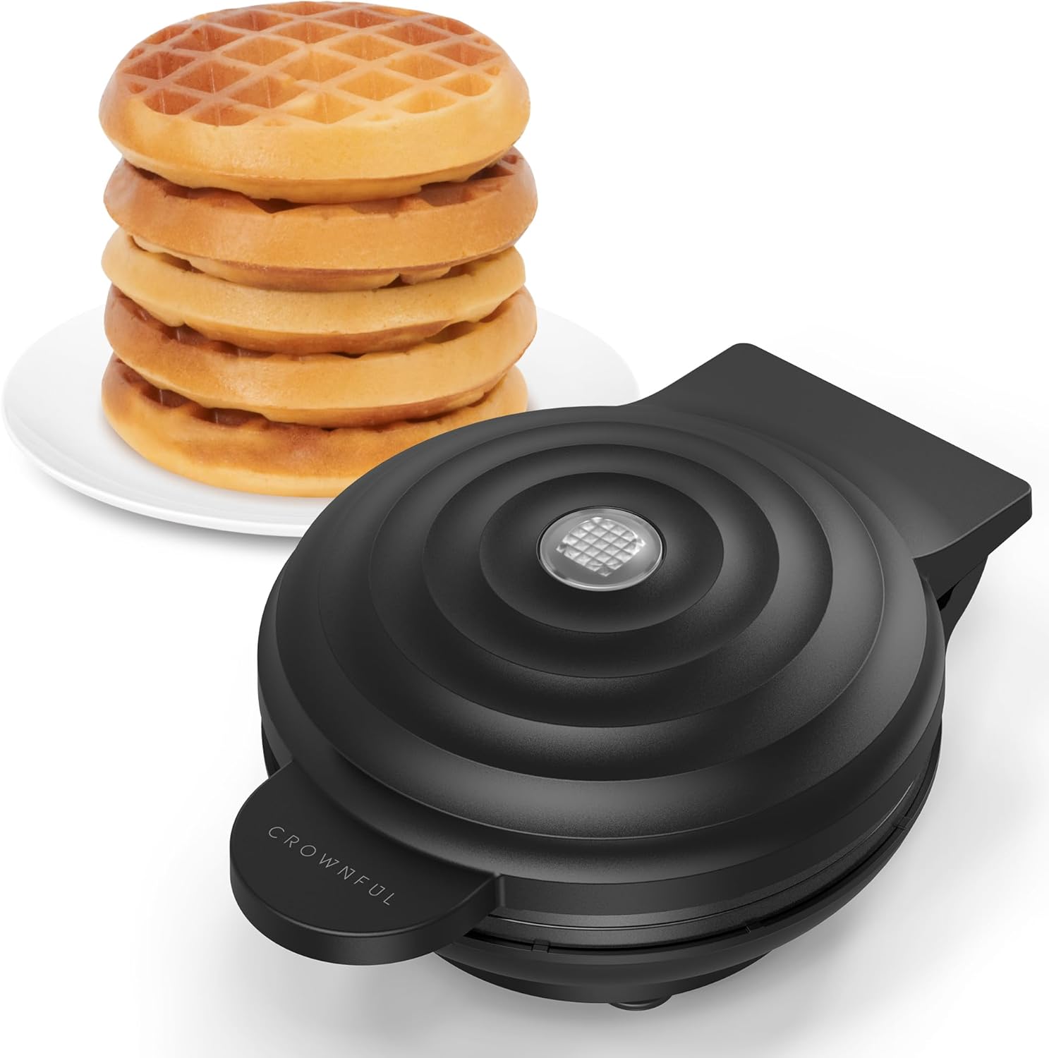 CROWNFUL Mini Waffle Maker, 4″ Chaffle Maker with Compact Design, Easy to Clean, Non-Stick Surface, Recipe Guide Included, Perfect for Breakfast, Dessert, Sandwich, or Other Snacks