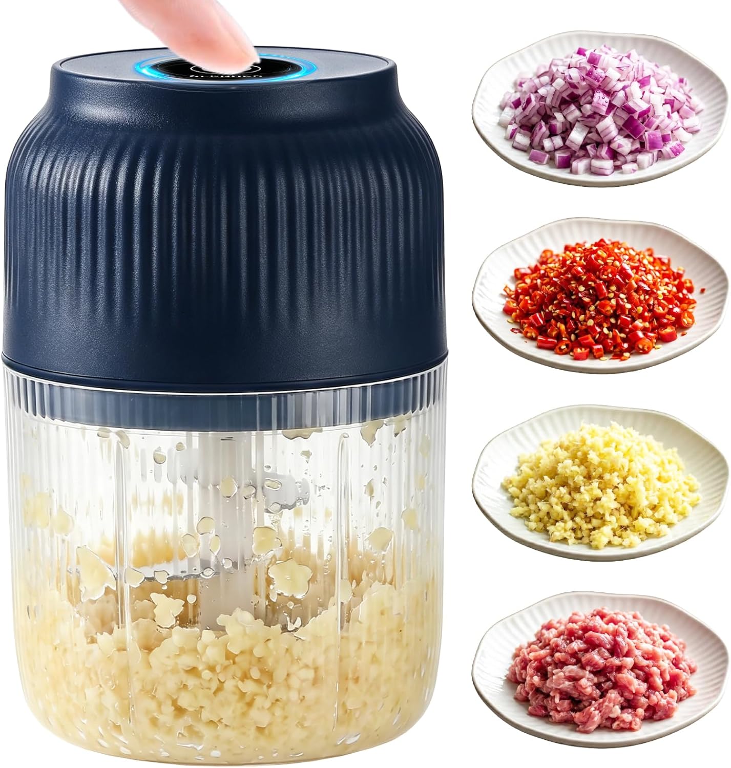 Electric Garlic Chopper, 2026 New Mini Food Processor & Food Chopper for Kitchen, Portable Cordless Garlic Mincer with 6 Stainless Steel Blades, Small Vegetable Chopper for Onion Salad (400ML Blue)