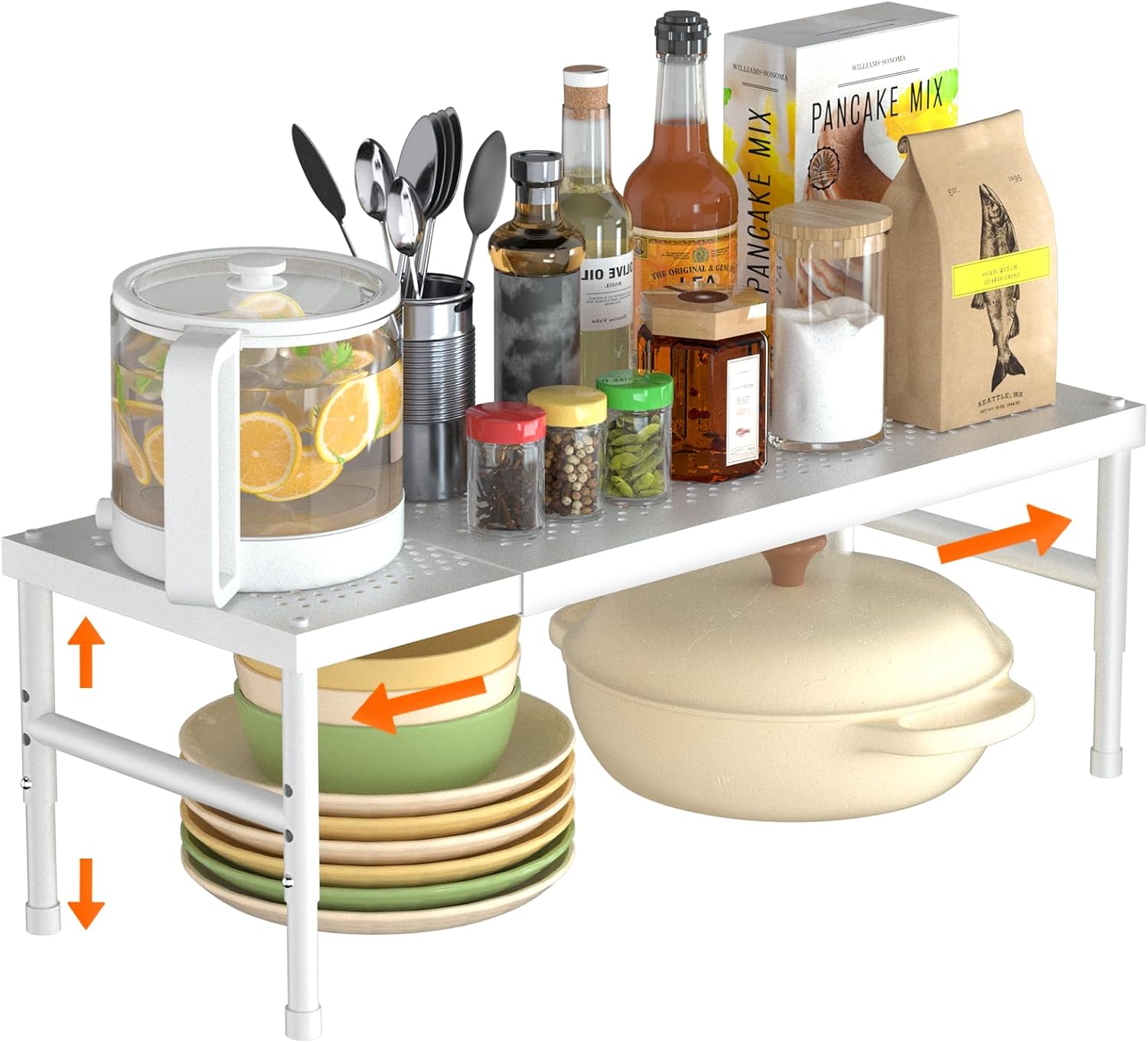 HI NINGER Expandable adjustable stackable kitchen organizer,Spice Racks,Counter Shelf for Cabinets,Small Cupboard Organizers,Heavy Duty Metal Pantry Storage Shelves Racks for kitchen,cabinet