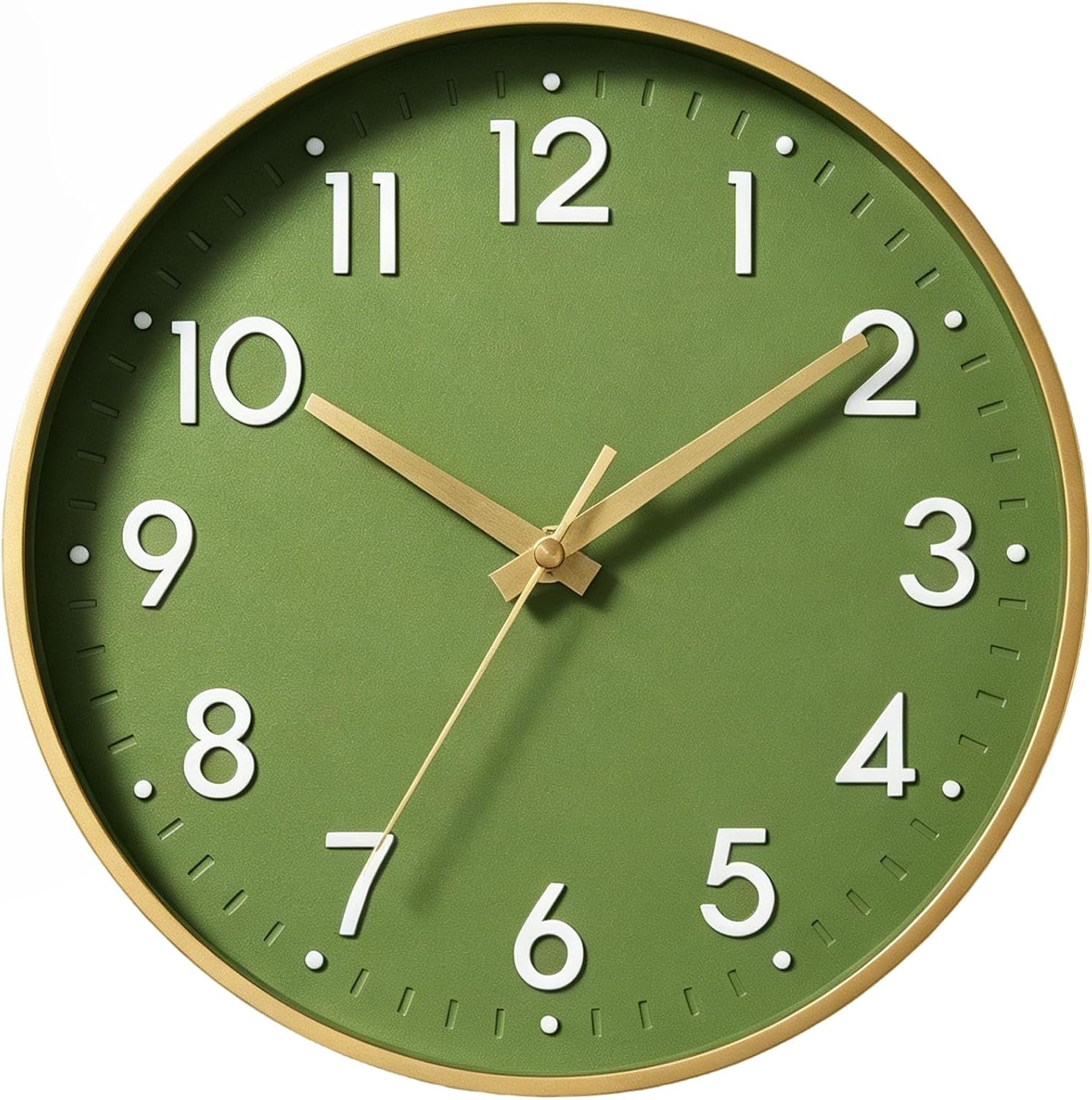 Mosewa Wall Clock 8 Inch, Battery Operated Silent Non-Ticking Modern Analog Clock Decorative for Kitchen, Bedroom, Office(Olive Green and Gold)