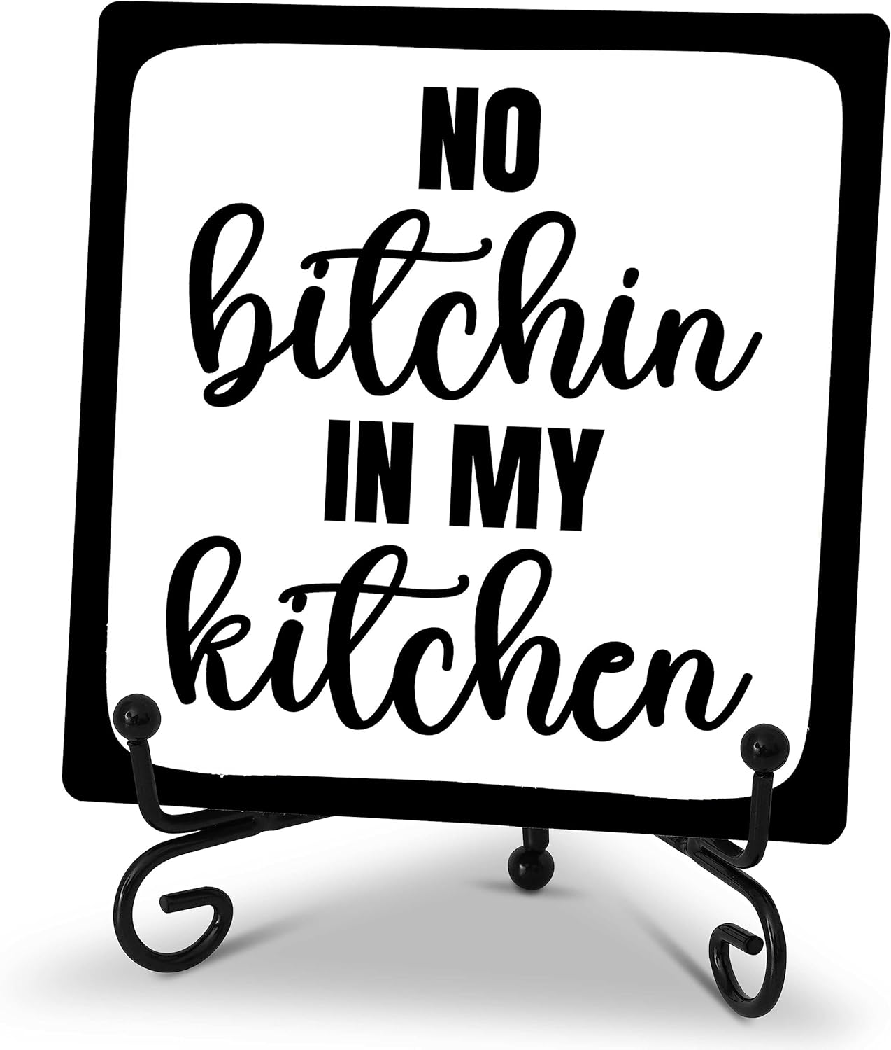 No Bitchin’ in My Kitchen Rustic Farmhouse Decor Sign Black and White Kitchen Decor Decorative Wood Sign Home Kitchen Tabletop Decor – A26